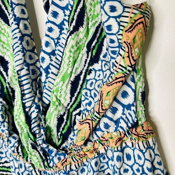 Ark & Co. Bohemian Blue Green Aztec Shorts Romper - Picture 2 of 12